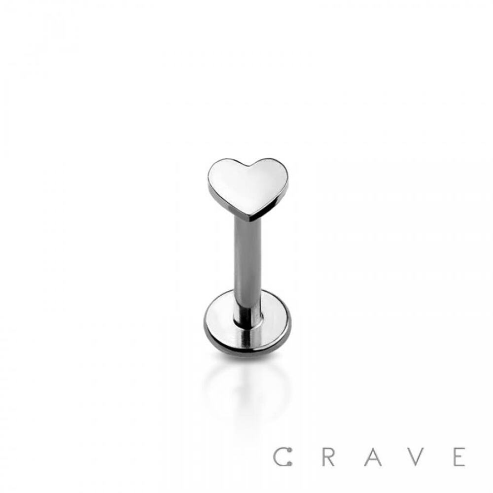 Heart Implant Grade Titanium Threadless Push In Labret-Silver